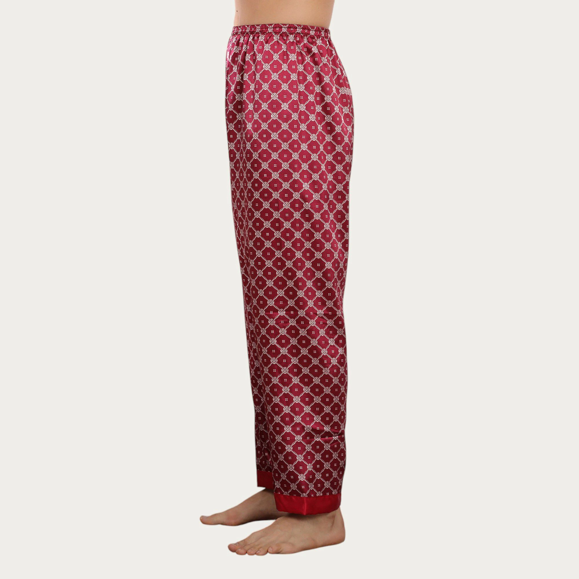 Anna-Kaci Men's Satin Lounge Pants with Geometric Print and Elastic Waistband Design