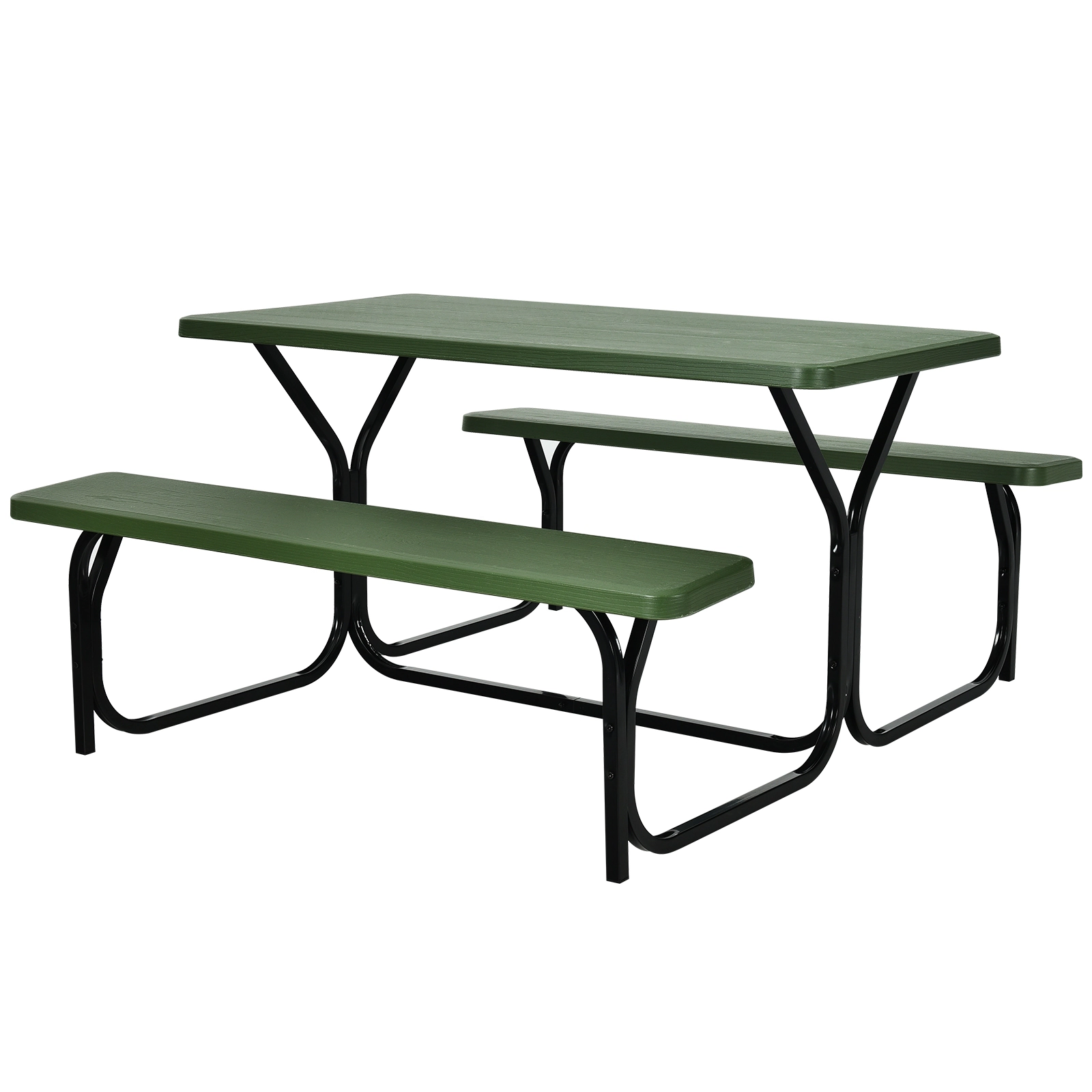 SUGIFT HDPE Outdoor Picnic Dining Bench Set with Metal Frame 330-lb Table 440-lb Benches Green