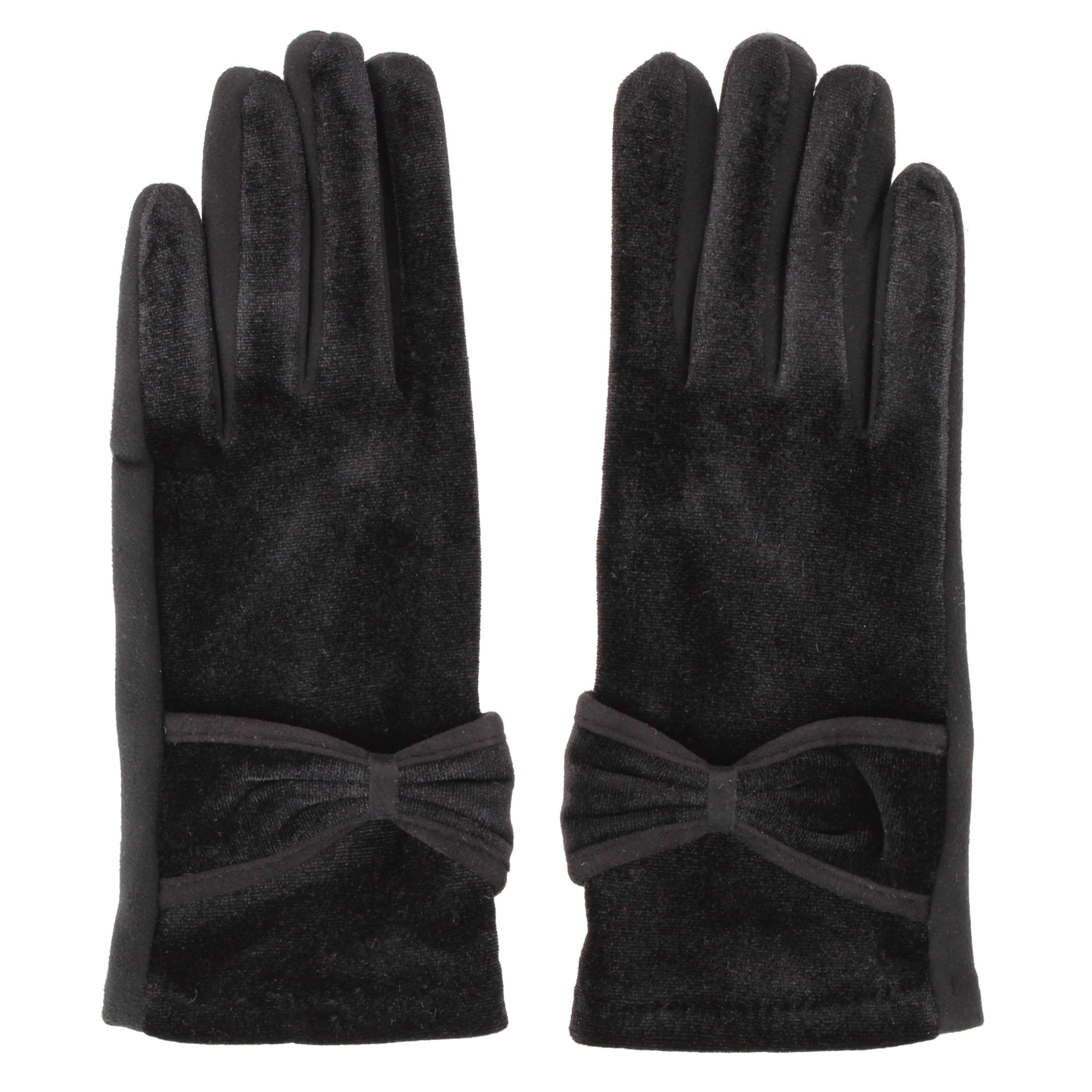 David & Young Women's Tech-Touch Velvet Feel Winter Gloves with Bow Detail