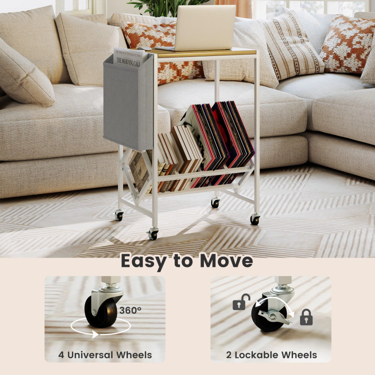 Hivvago Moveable 2-Layer Turntable Stand with Record Storage and Fabric Organizer Bag