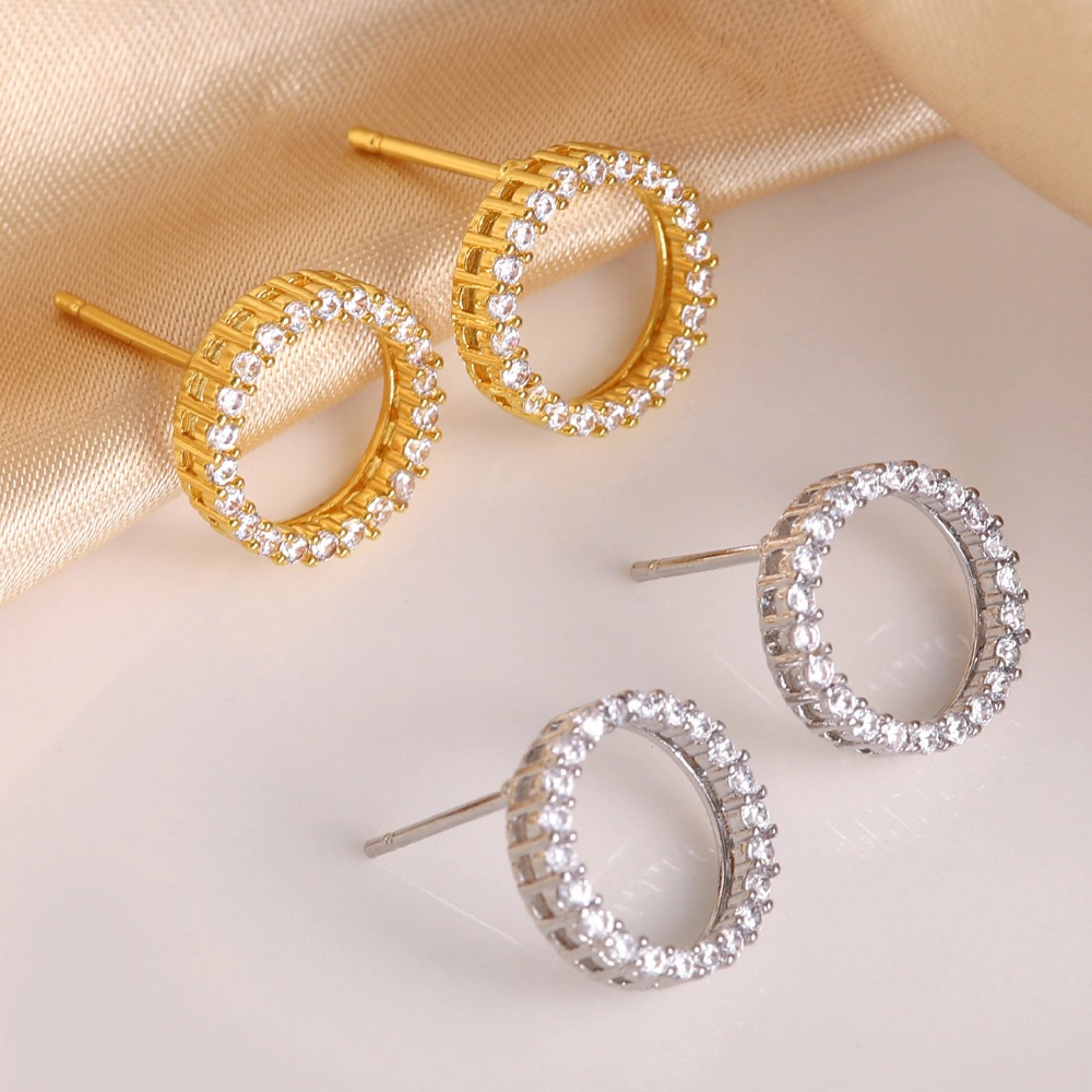 Double Row Cubic Zirconia Hollow Circle Stud Earring