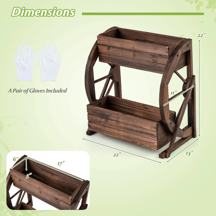 Hivvago 2-tier Raised Garden Bed Rustic Wood Wagon Planter with Drainage Holes and Semi-wheels