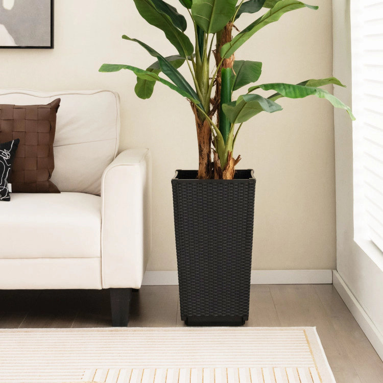 Hivvago Outdoor Wicker Flower Pot Set of 2 with Drainage Hole for Porch Balcony