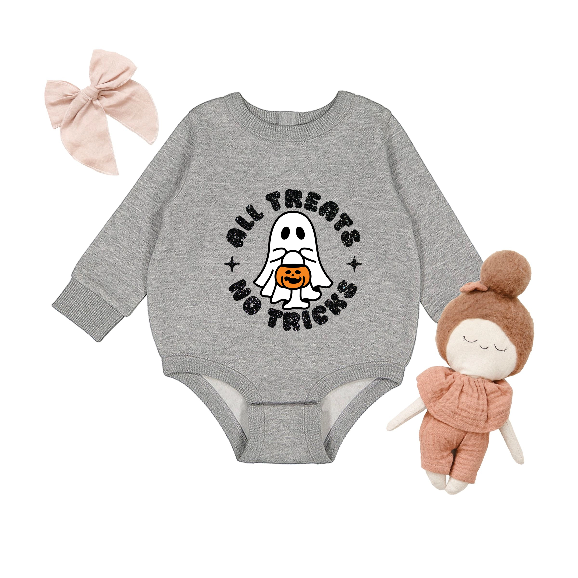 The Juniper Shop - Infant Fleece BodySuit All Treats No Tricks Ghost Glitter