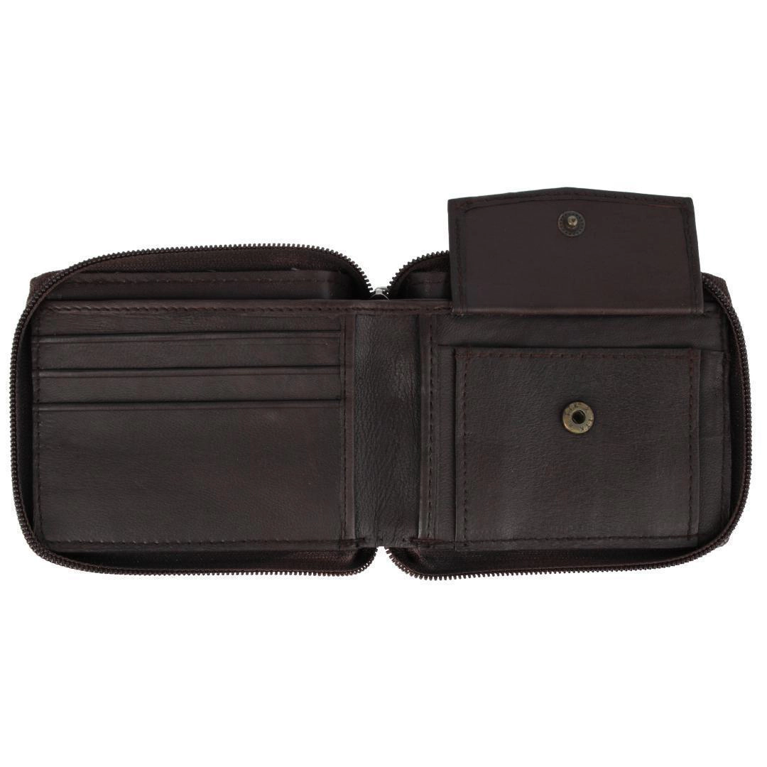 CTM Leather Zip-Around Bifold Wallet with Coin Pocket
