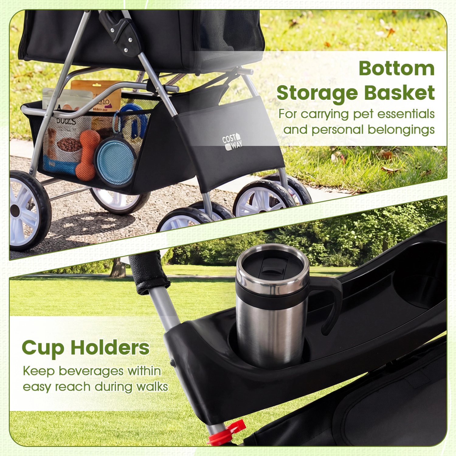 SUGIFT 31.5 x 40-in 33-lb Capacity Black 4-Wheel Lightweight Foldable Cat Dog Pet Stroller with Mesh Skylight