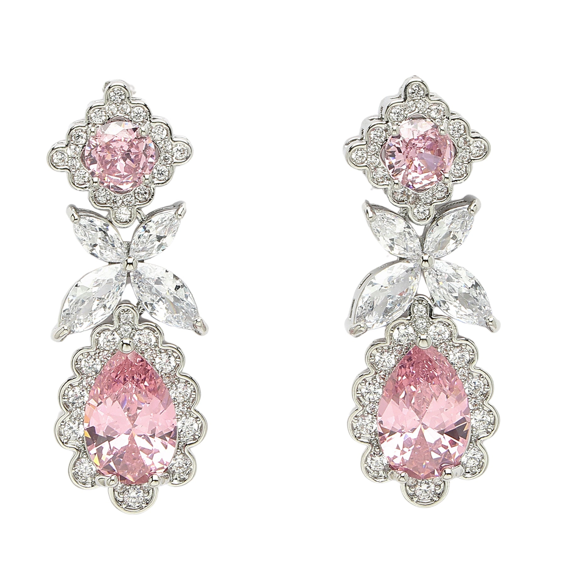 AGP PARIS Womens Diva Beautiful Floral Geometric Zirconia Drop Earrings
