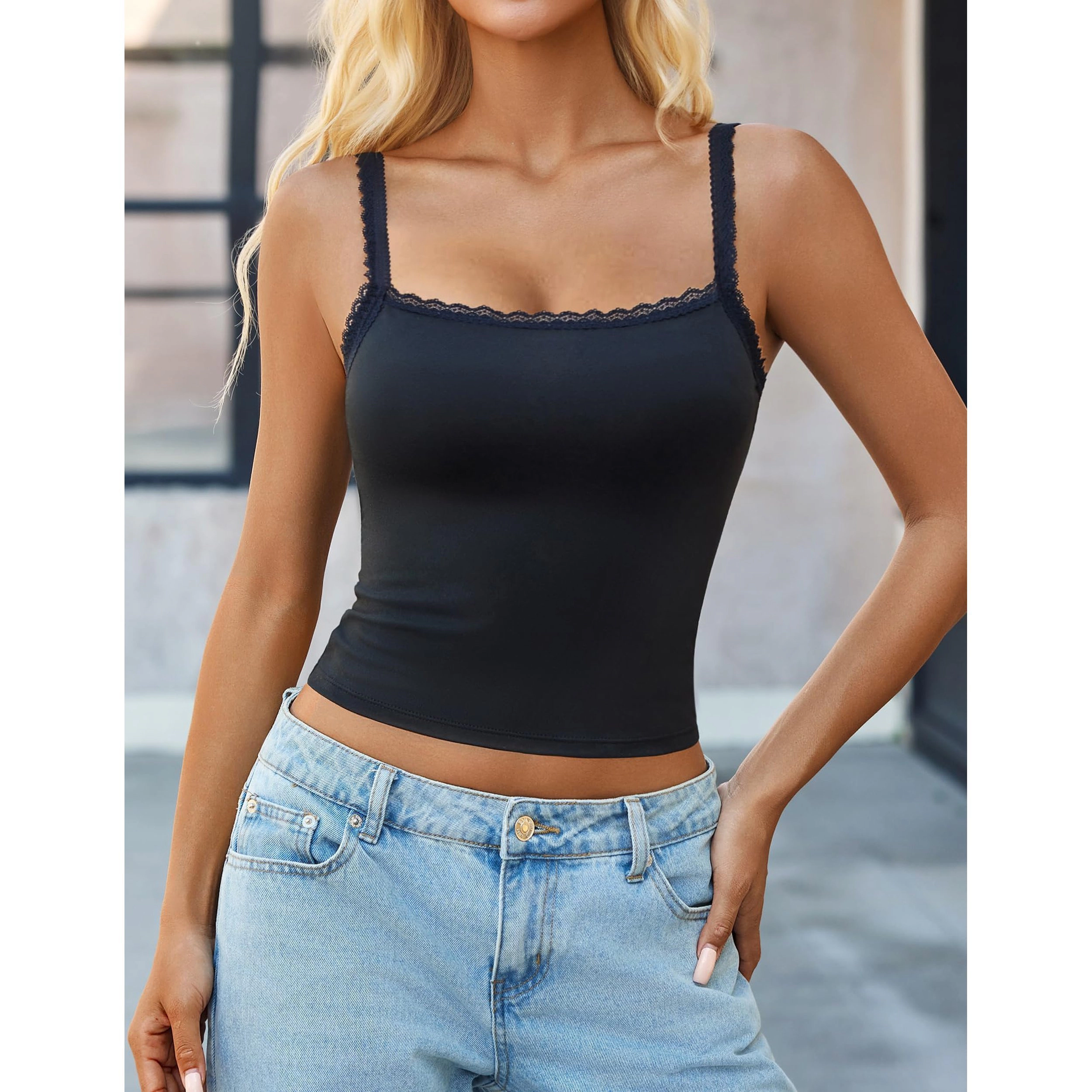 Avidlove Women's Lace V Neck Adjustable Strap Crop Camisole Bralette
