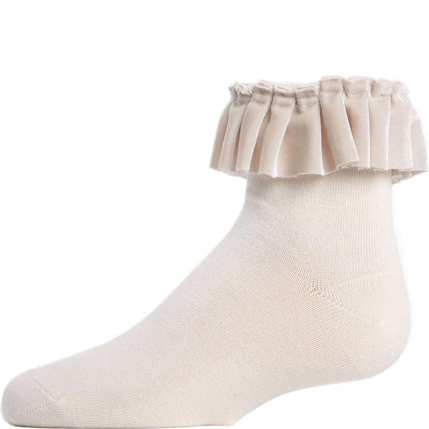 Memoi Velvet Pleated Girls Cotton Blend Anklet Socks