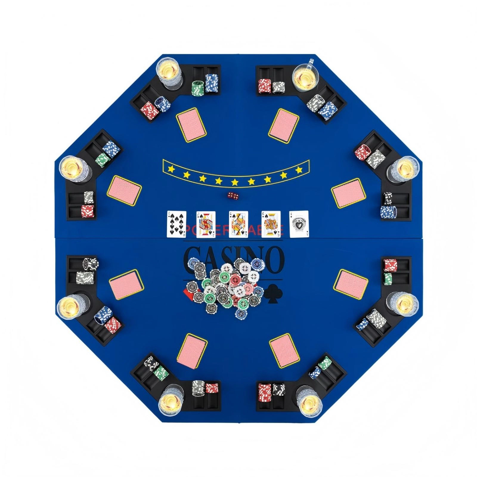 SUGIFT 8-Player Foldable Poker Table Top with Cup Holders and Chip Trays 15-lb Net Weight Blue/Green with Carrying Bag