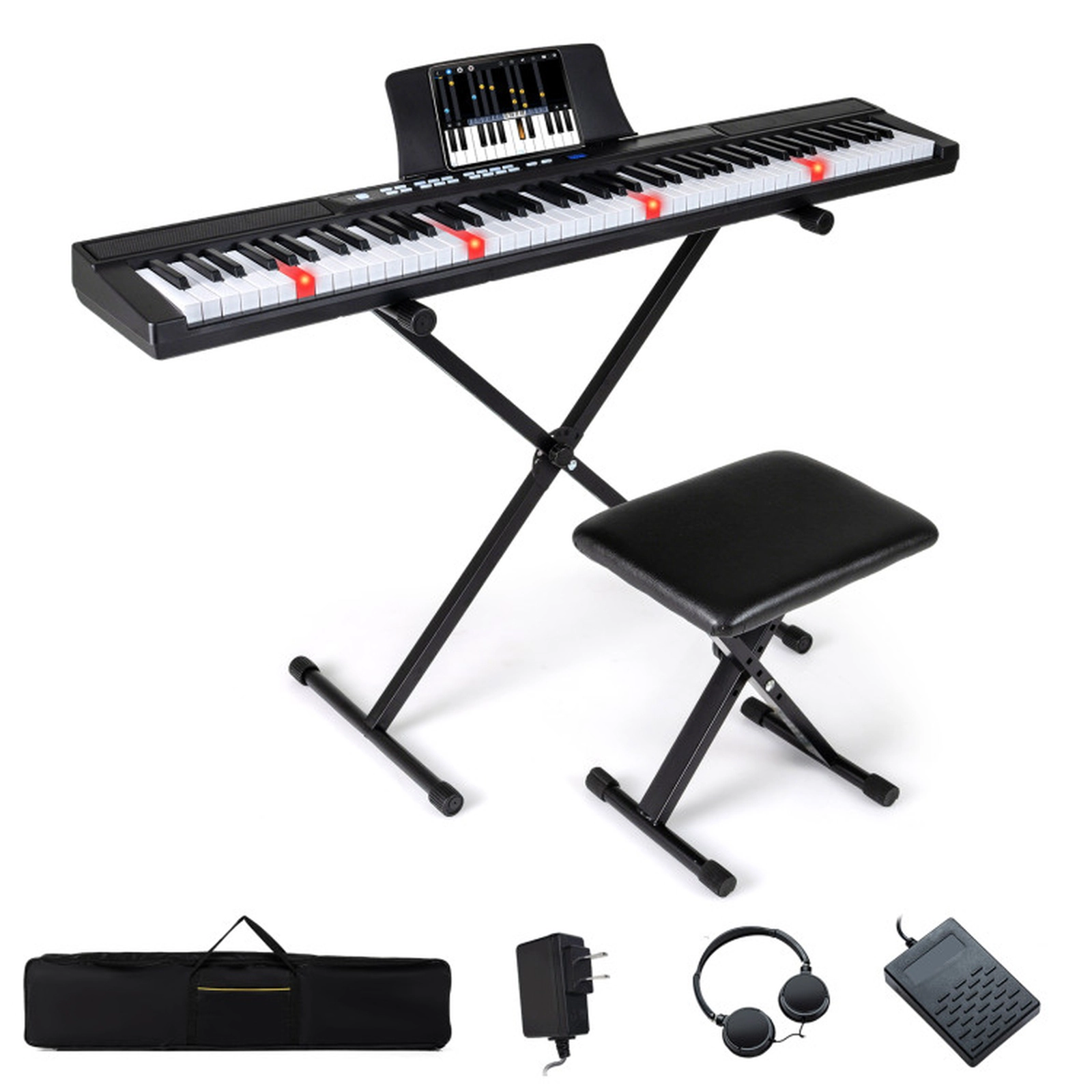 SUGIFT Black 88-Key Electric Piano Keyboard with Adjustable Stand and Carrying Bag 51.5-in W 9-in D 5-in H