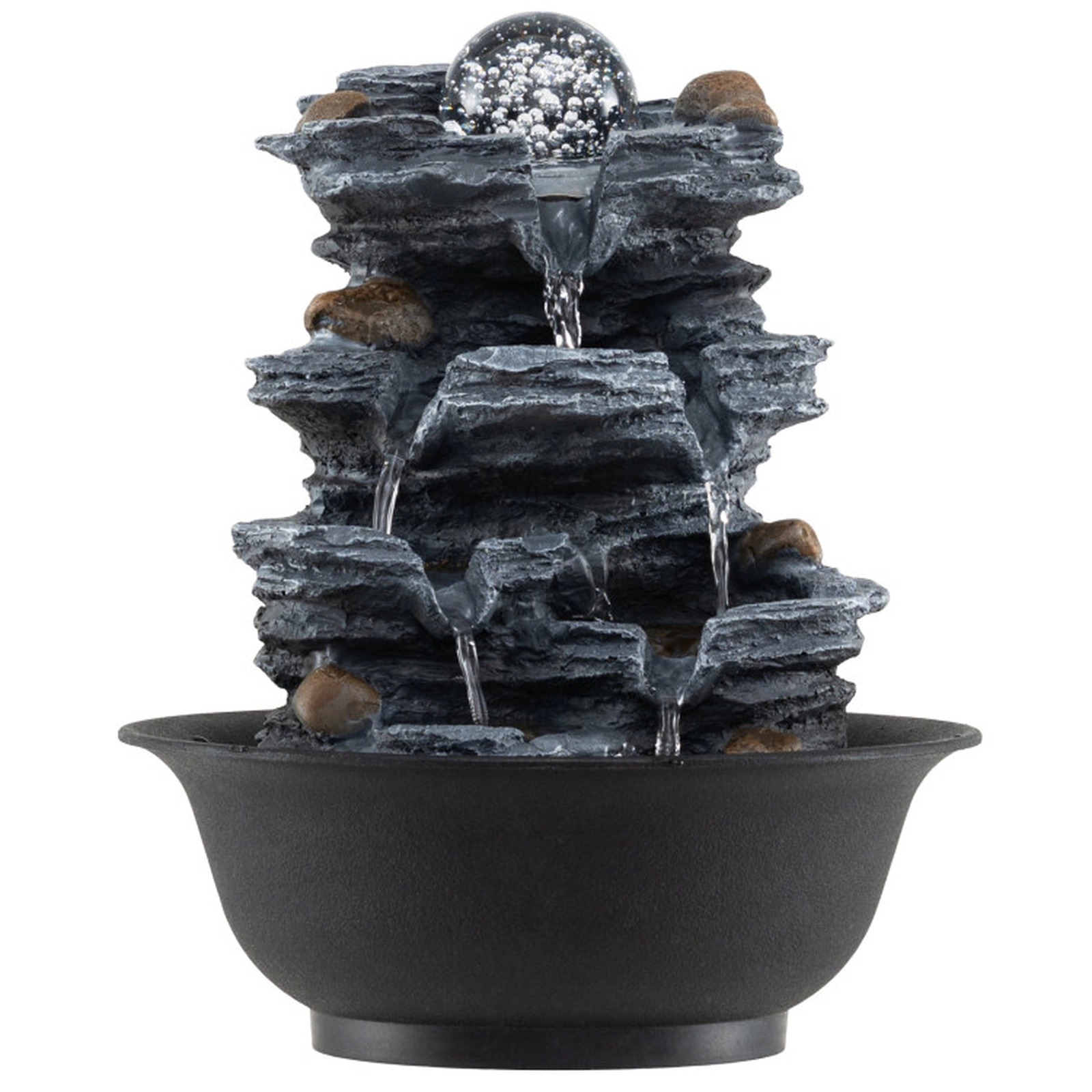SUGIFT Multi-Tier Tabletop Water Fountain Color-Changing LED Light Rolling Crystal Ball 8.5 x 10.5-in 2.5-lb Black