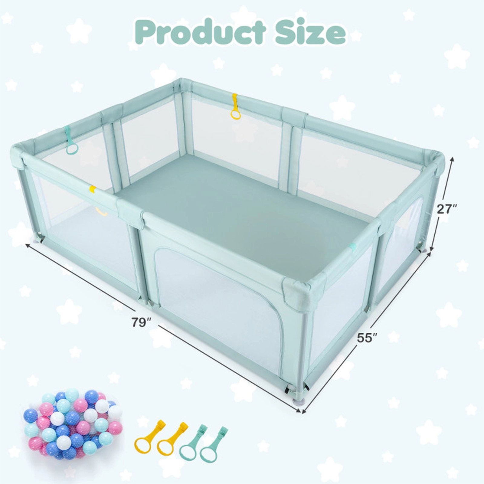 SUGIFT Baby Playpen with 50 Ocean Spheres Breathable Mesh Zippered Door Baby Playard Ages 10 Months-6 Years Blue