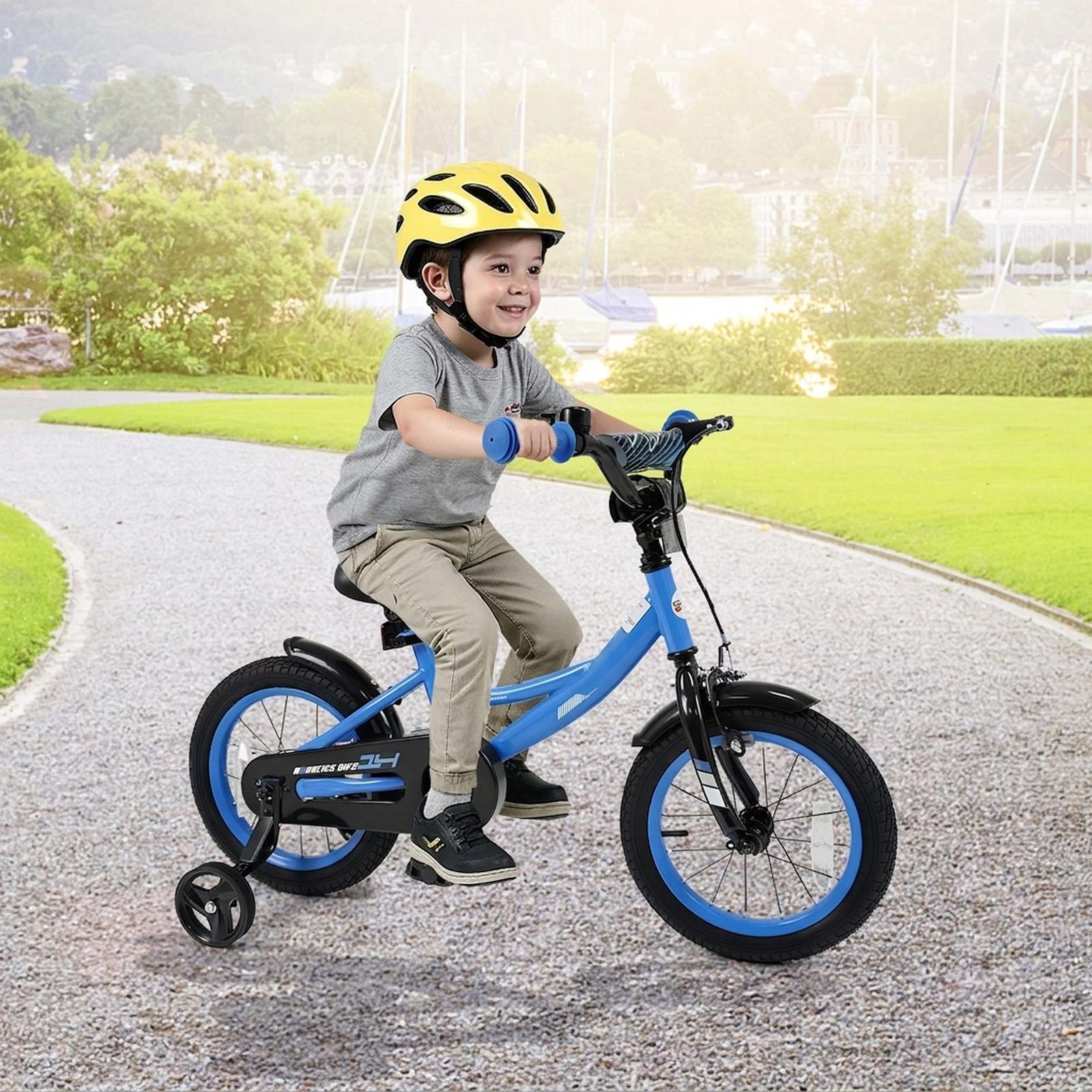 SUGIFT 14-in Kids Bicycle Removable Training Wheels & Adjustable Seat 145-lb Capacity Ages 3-5 Years Beige Black Blue