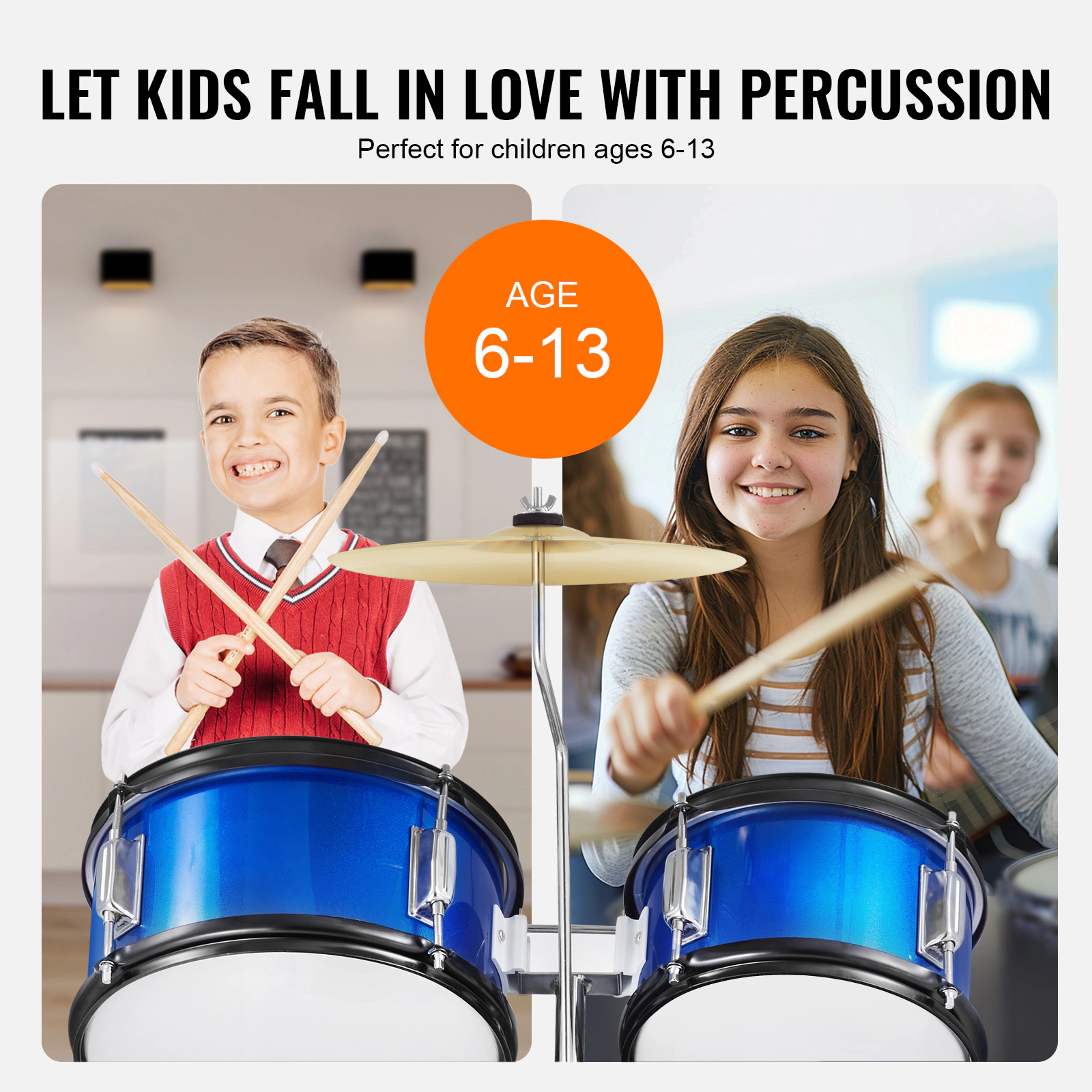 HONGGE Kids Drum Set Junior Sets Beginner Drums with Adjustable Throne Cymbal & Two Pairs of Drumsticks