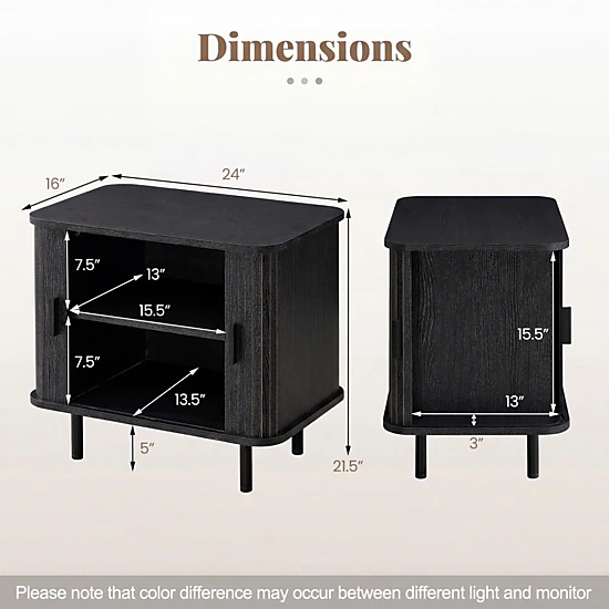 SUGIFT Modern Mid Century Nightstand End Table with Sliding Tambour Doors and Storage Shelf 88-lb Tabletop Capacity
