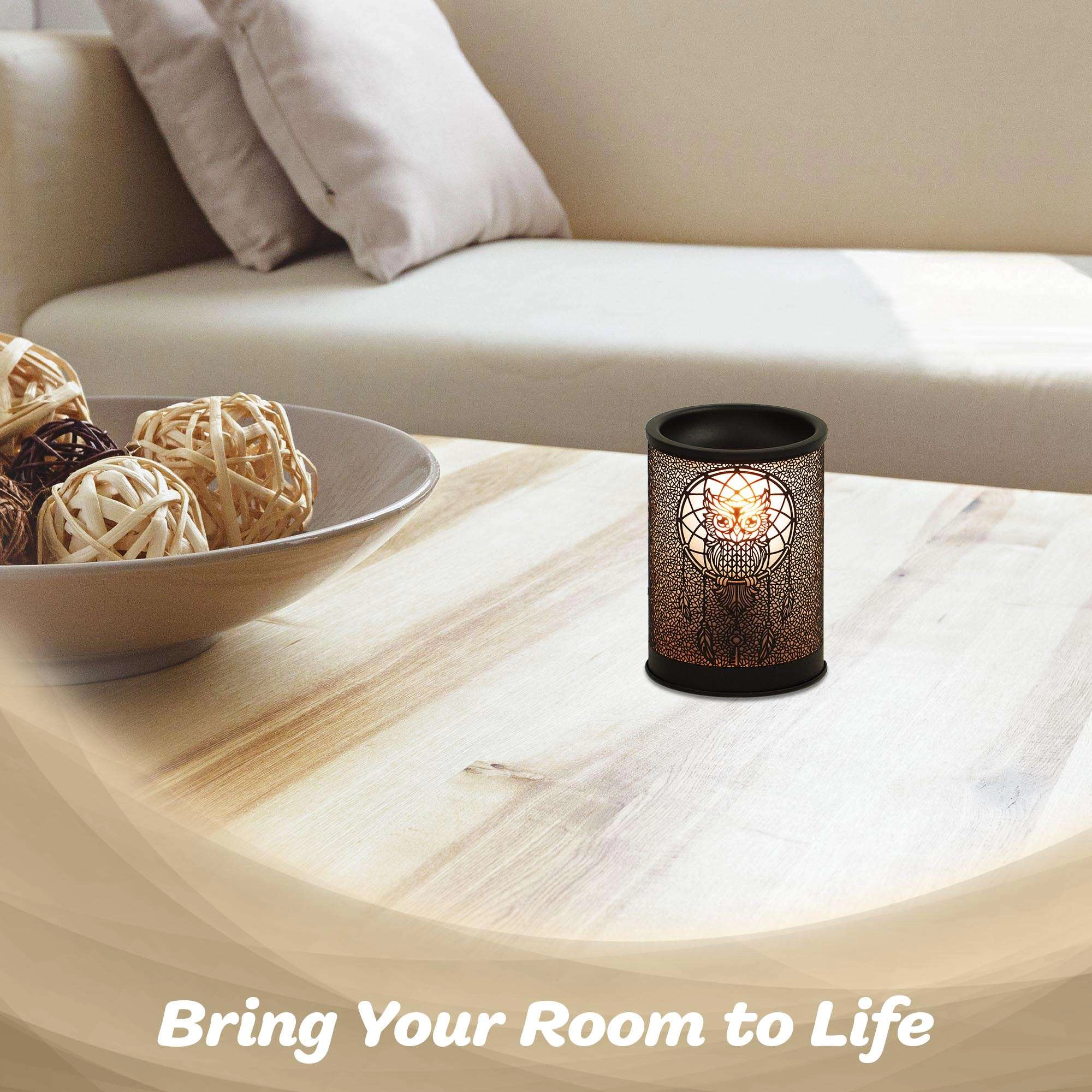 G128 Owl Wax Melt Warmer, Electric Wax Heater with LED Night Light, Ironwork Candle Burner for Home Spa Office