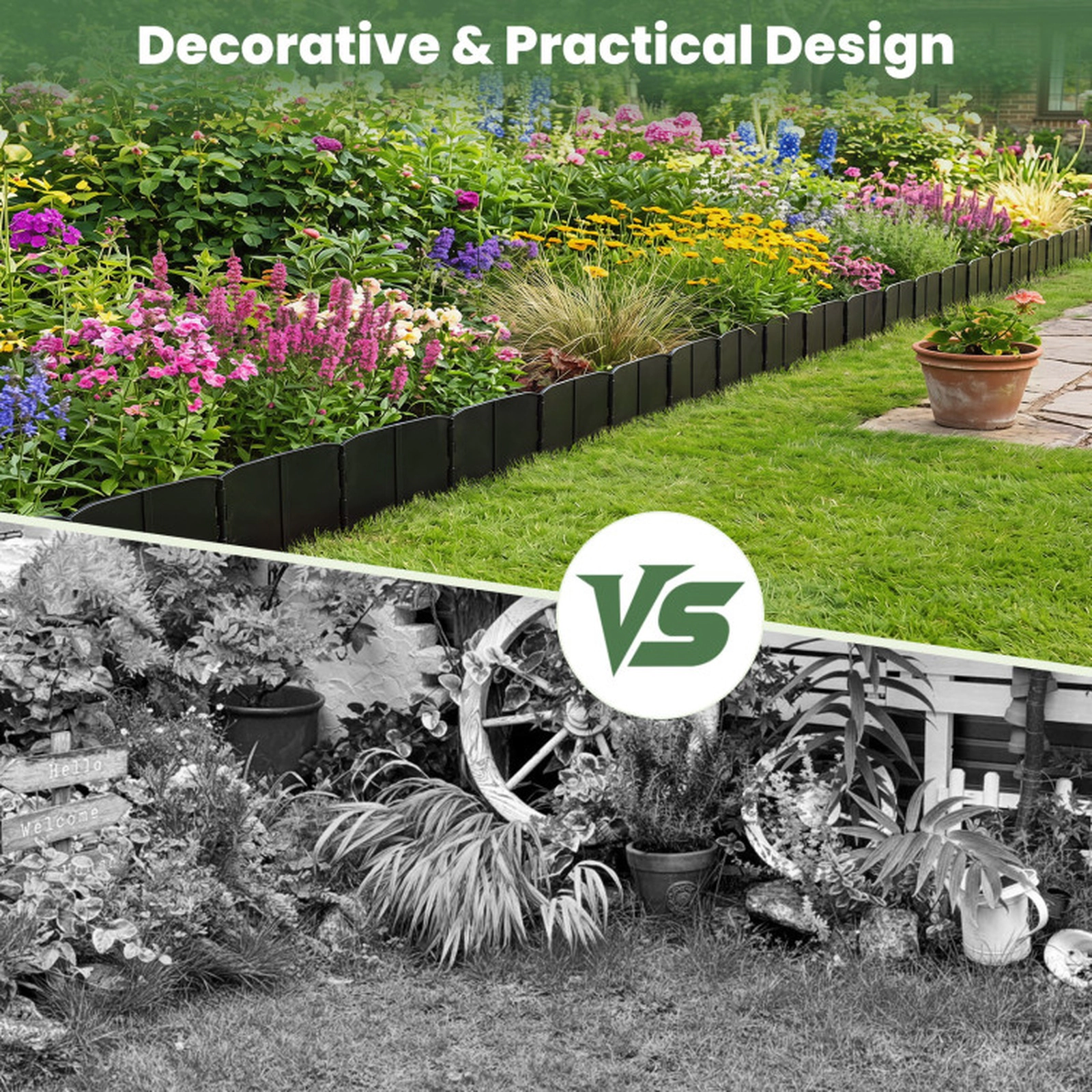 SUGIFT No-Dig Interlocking Garden Edging Borders for Planters 34.5-ft Length 70-Piece PP Panel Set 6 x 5 in Black