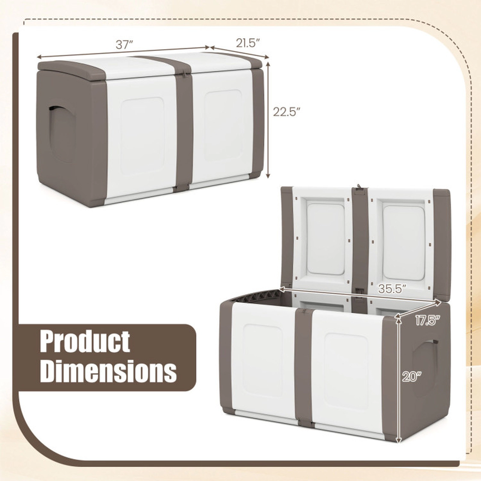 SUGIFT 53 Gallon Patio Storage Container Deck Box 155-lb Capacity 37-in Wide Lockable Lid Beige + White/Gray + White