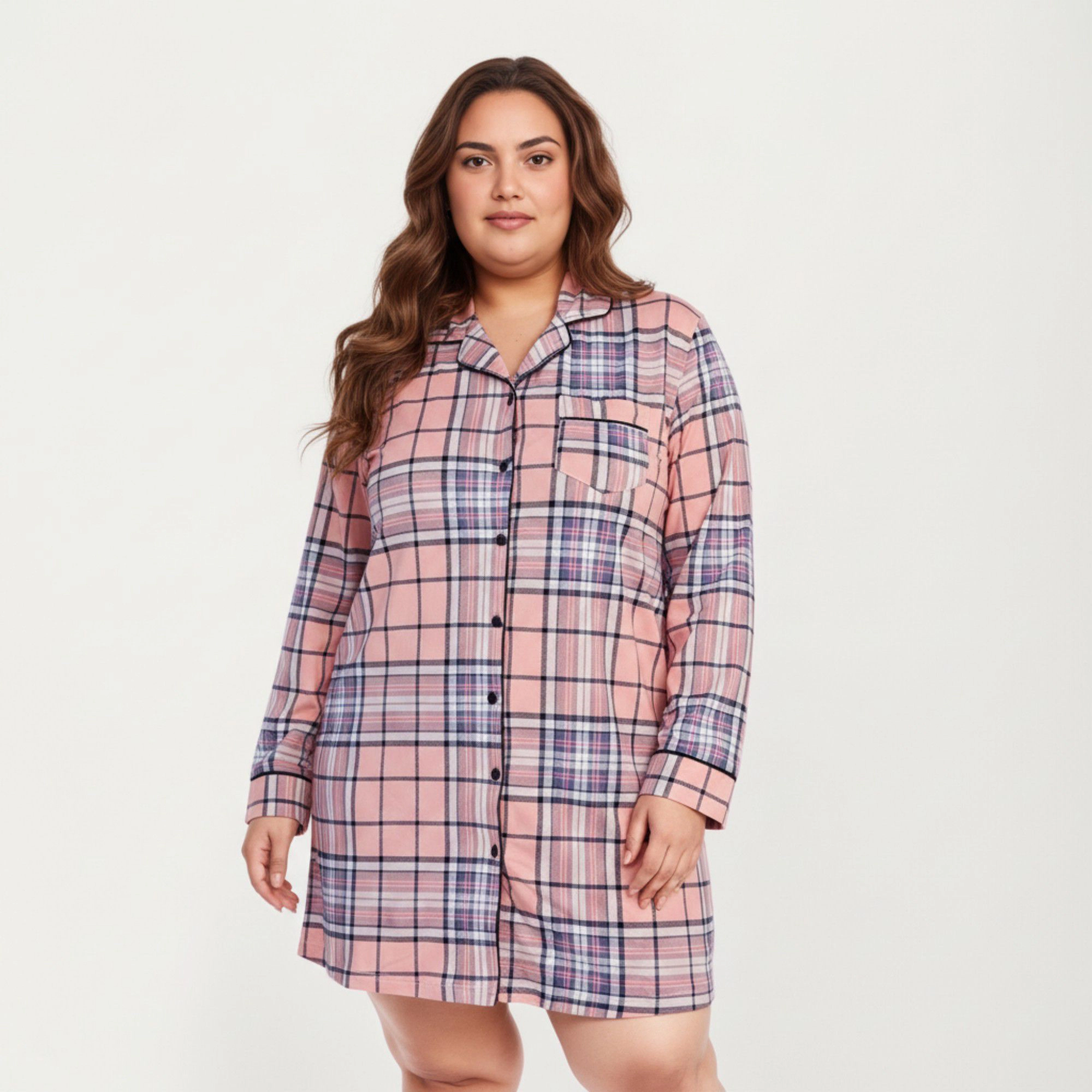 Anna-Kaci Women's Plaid Long Sleeve Sleep Shirt Brushed Fabric Classic Button Front Design and Above-Knee Silhouette