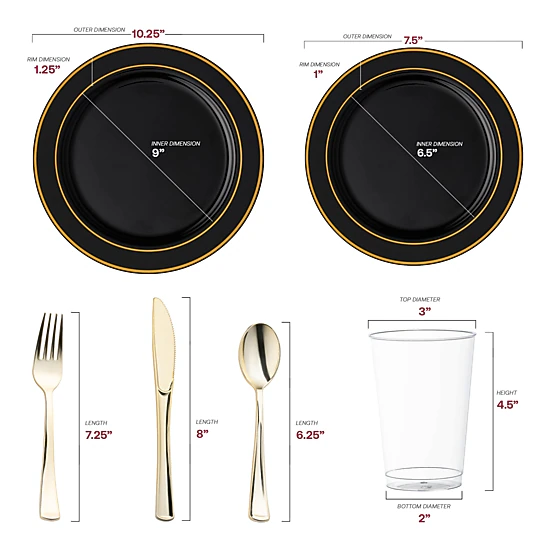 Smarty Had A Party Black with Gold Edge Rim Plastic Wedding Value Set