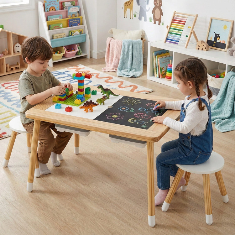 Hivvago Wooden Kids Activity Table Set With Double-Sided Boards