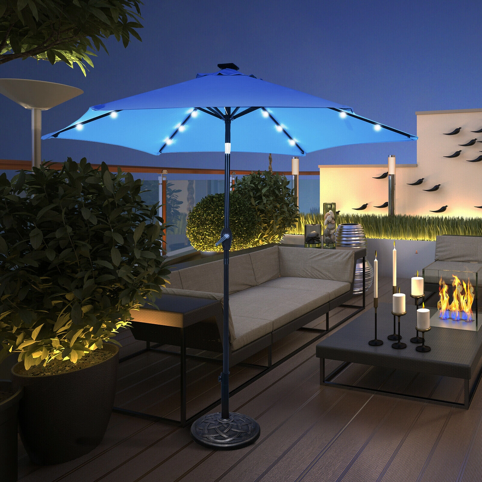 SUGIFT Push Button Tilt and Crank Lift 9 FT Solar LED Lighted Market Patio Umbrella