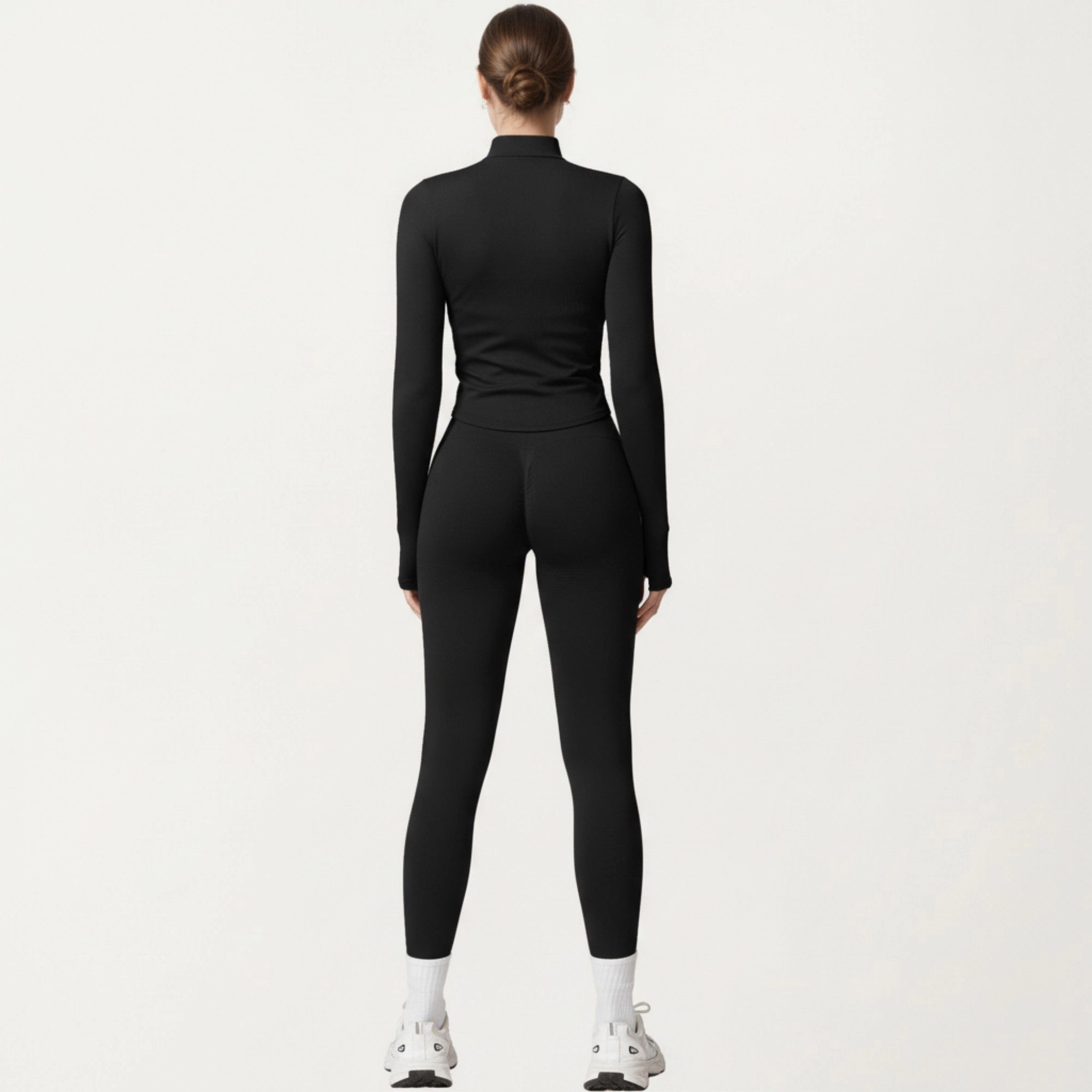 Anna-Kaci Women's Long Sleeve Zip Front Fitted Active Top with High Neck and Thumbhole Cuffs