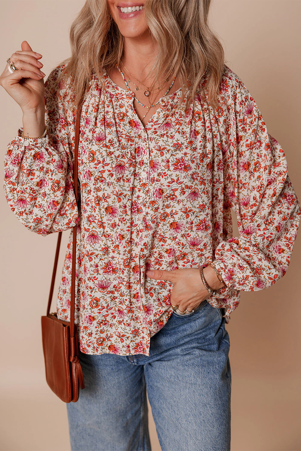Threaded Pear Women's Carter Notched Puff Sleeve Blouse