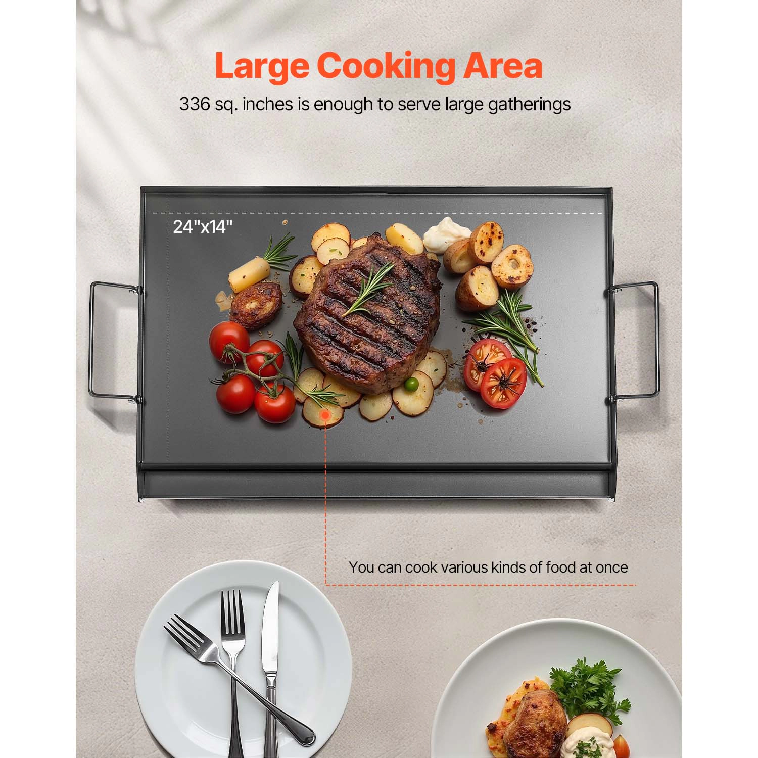 HONGGE Stainless Steel Griddle Universal Flat Top Rectangular Plate Gas Grill for BBQ Teppanyaki Portable