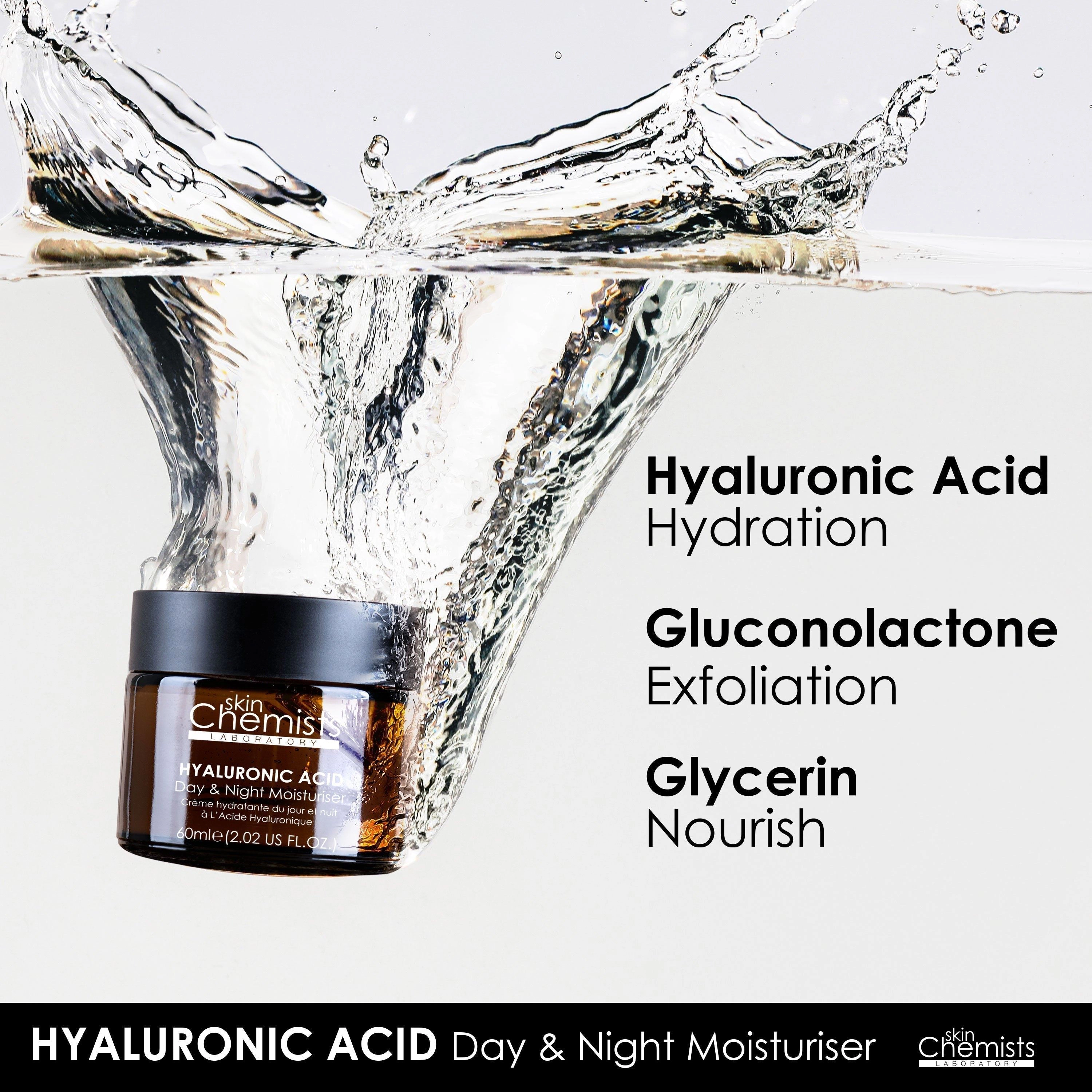 skinChemists Hyaluronic Acid Day Moisturiser 60ml - Deep Hydration for Dry, Mature Skin, Helps Smooth Fine Lines and Wrinkles