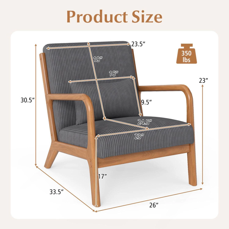 Hivvago Accent Chair Corduroy Upholstered Lounge With Lumbar Pillow