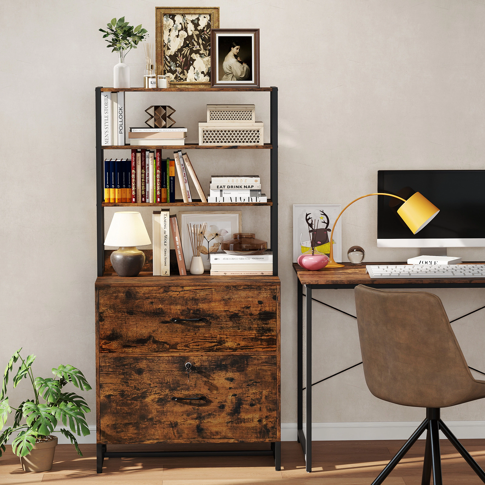 SlickBlue 62-Inch Office Filing Cabinet with Drawers and Shelves