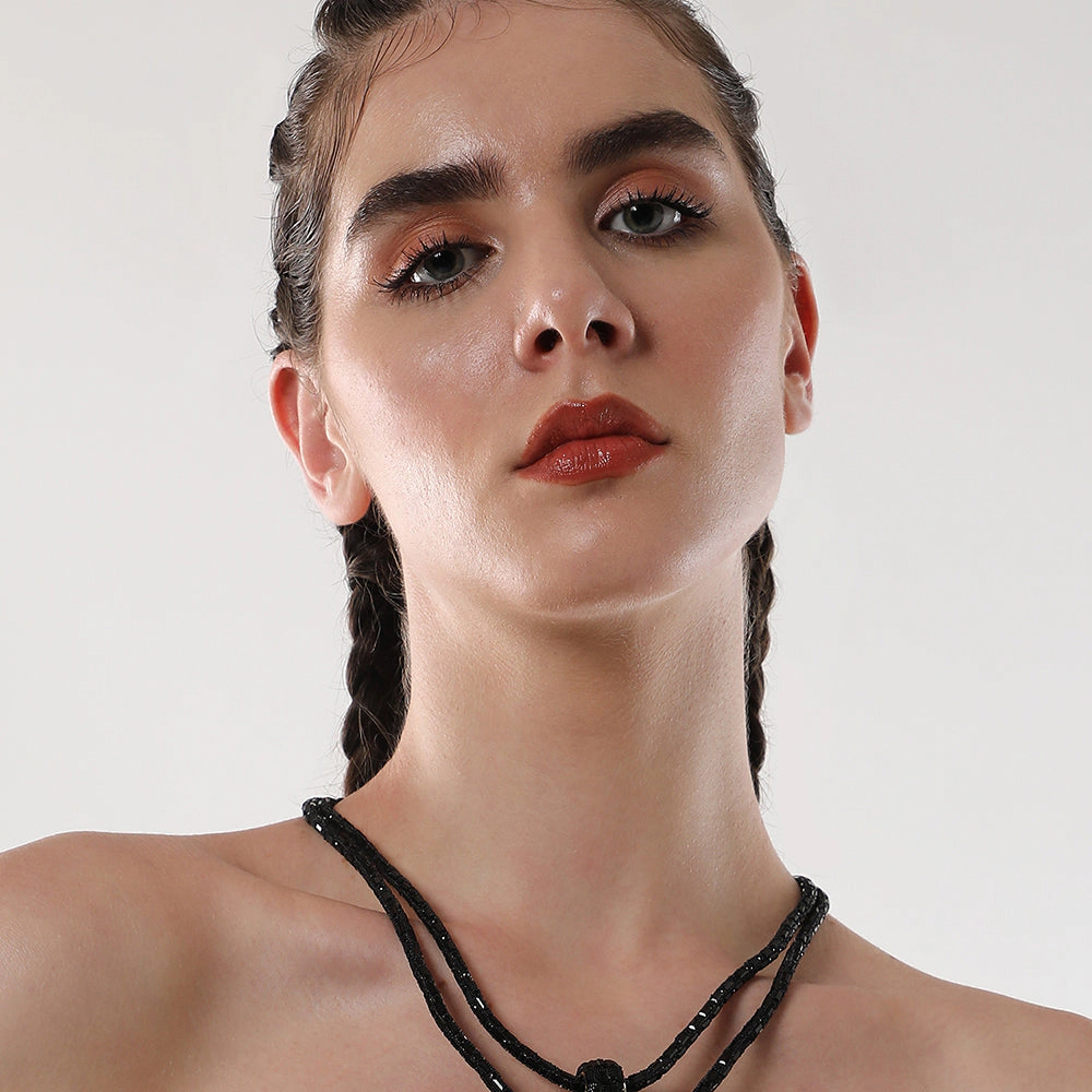 SOHI Women's Onyx Black the Mirror Multi-Layer Necklace