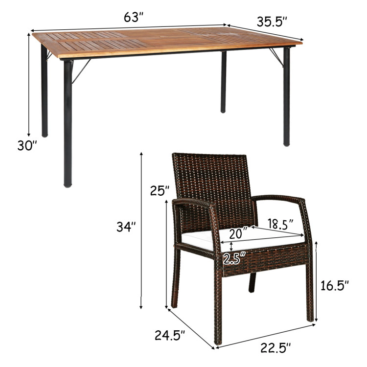 Hivvago 7 Pieces Patio Rattan Cushioned Dining Set With Umbrella Hole