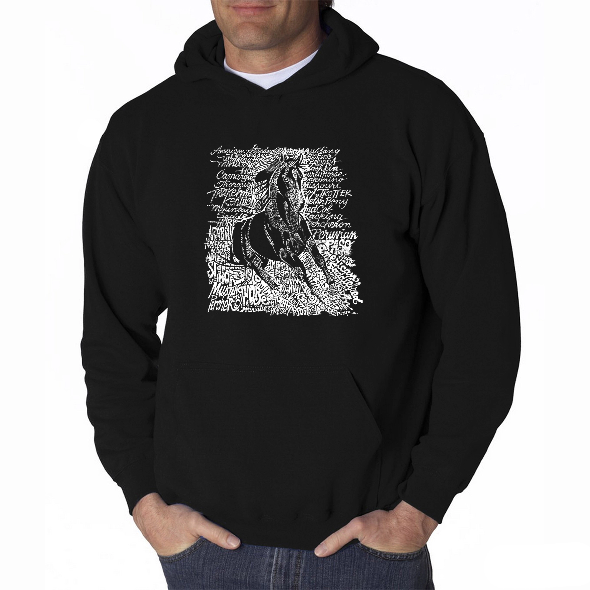 LA Pop Art POPULAR HORSE BREEDS - Men's Word Hooded Sweatshirt