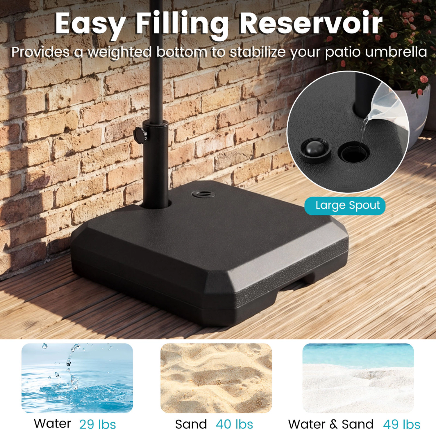 Slickblue Compact Half Umbrella Base 17.5 Inch Fillable Water Sand Weighted Patio Corner Stand
