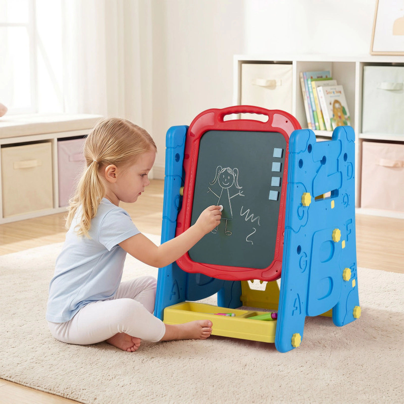 SUGIFT Blue Double-Sided Magnetic Board and Accessories 4-in-1 Kids Art Easel