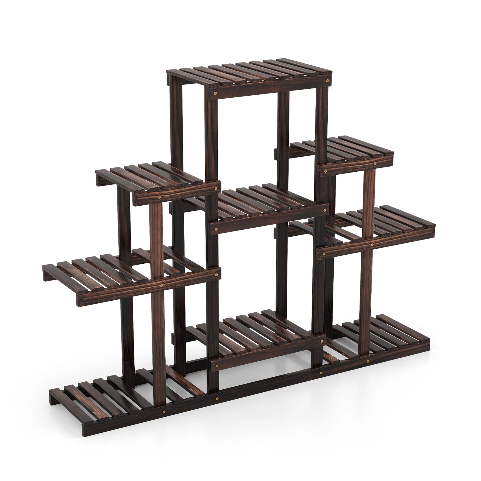 Slickblue 6 Tier Ladder Plant Stand Pine Wood Flower Rack Multi Shelf Indoor Balcony Garden