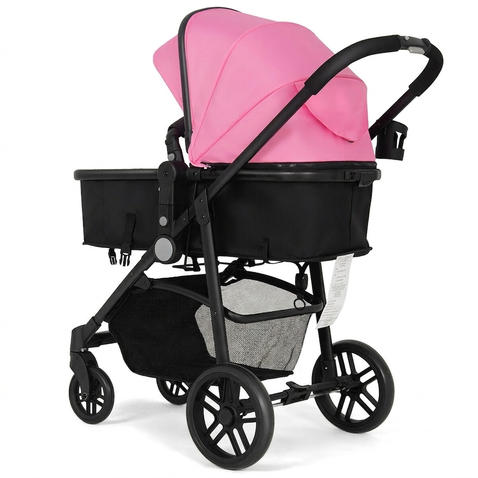 SUGIFT Pink 2-in-1 33-lb Capacity Foldable Baby Stroller Pushchair with Adjustable Handle and Basket