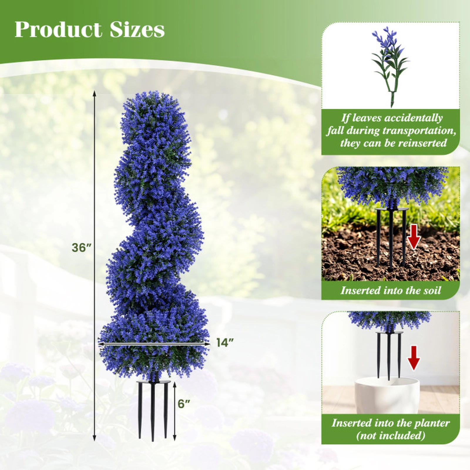 SUGIFT Set of 2 36-in Purple Artificial Spiral Topiary Trees with 600 Branch Tips and 6-in Ground Spikes