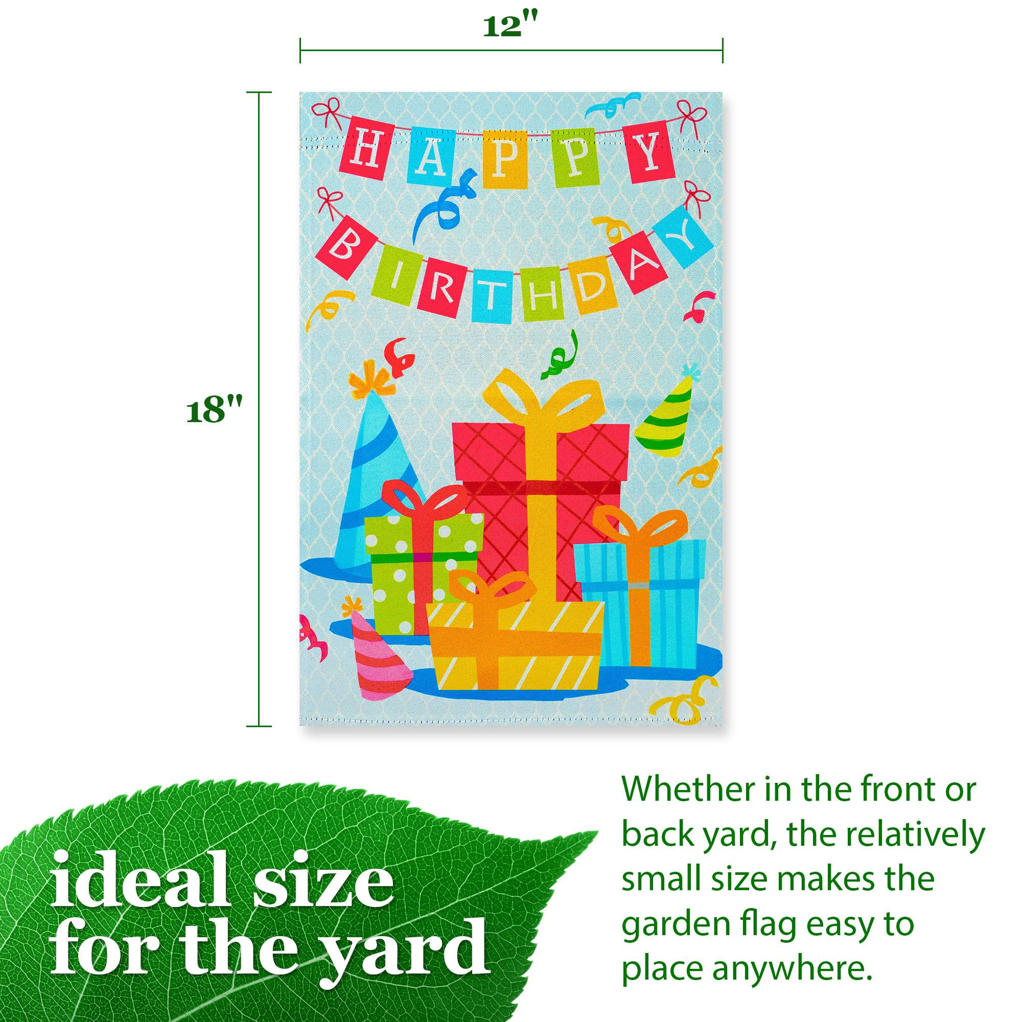 G128 Happy Birthday Presents Garden Flag 12x18 in Double-Sided Outdoor Yard Decoration