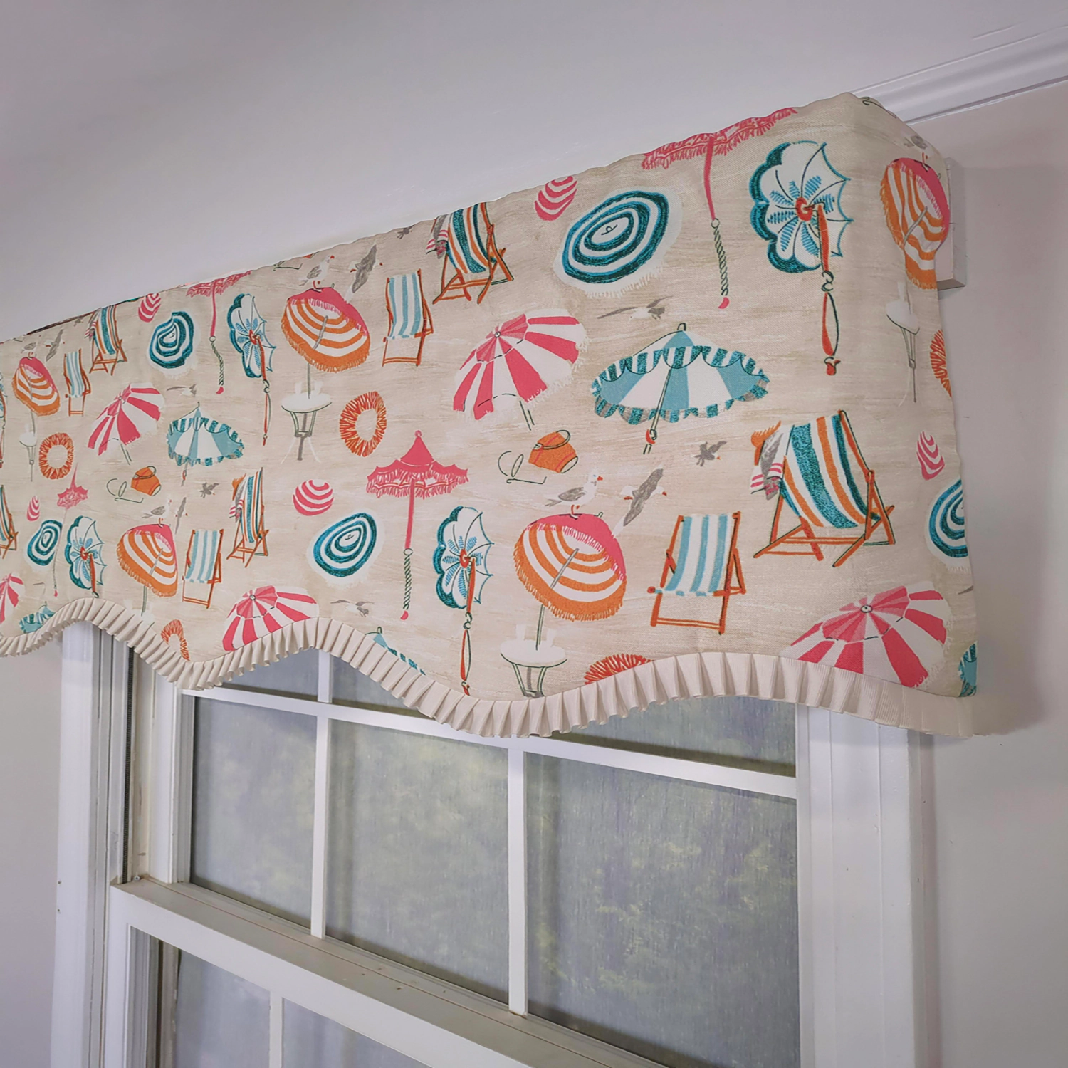 RLF Home 100% Cotton Umbrellas Provance With Ivory Lining Rod Pocket Window Valance 50" x 17" Natural