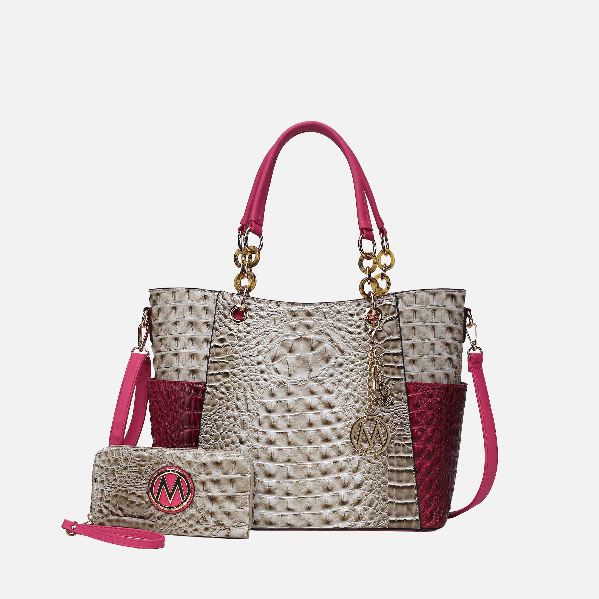 Mia K Collection Merlina Faux Crocodile Tote Bag with Detachable Crossbody Strap