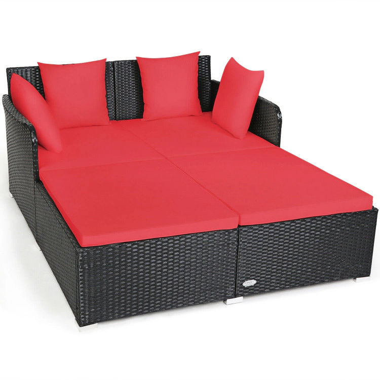 Hivvago Spacious Outdoor Rattan Daybed with Upholstered Cushions and Pillows