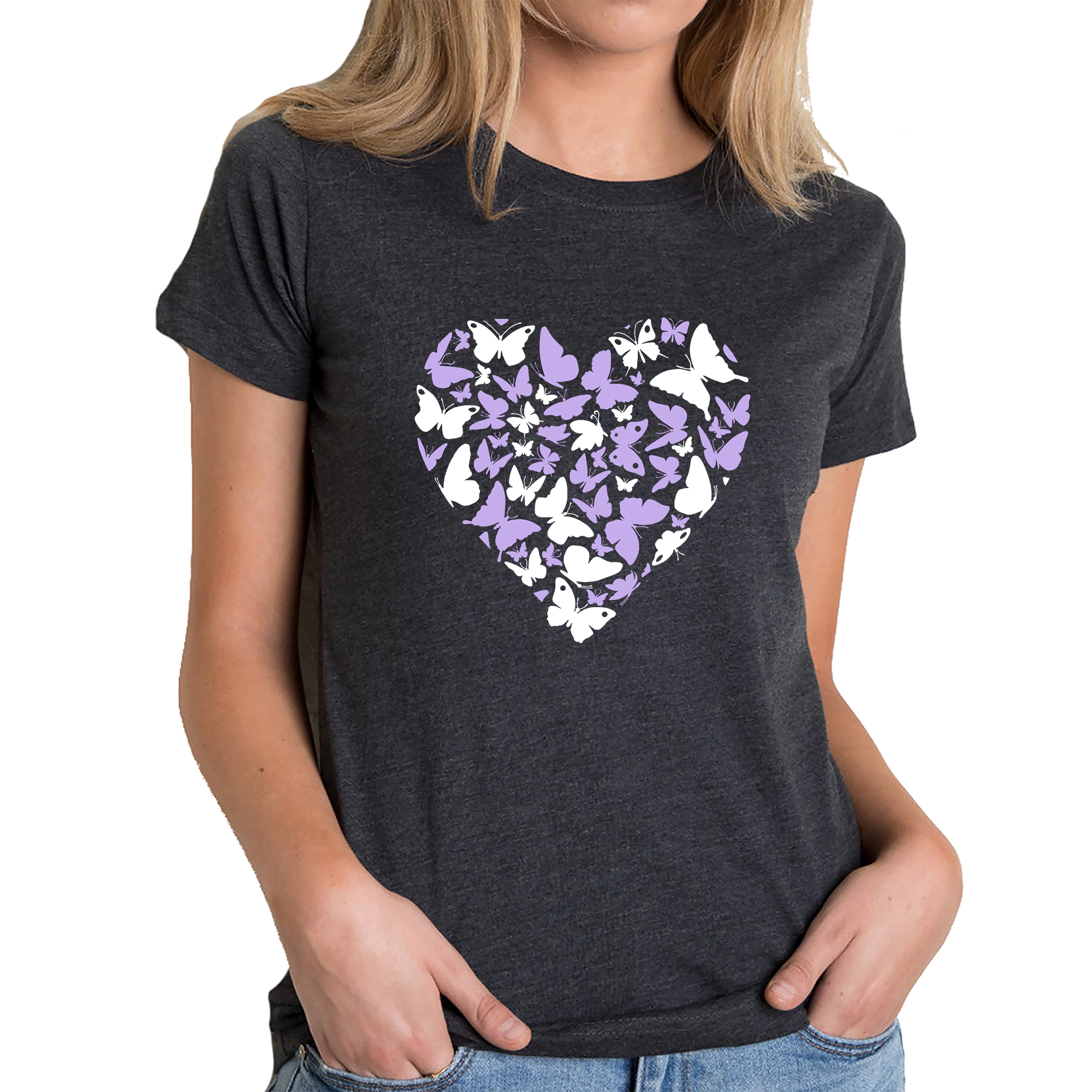 LA Pop Art Women's Cotton/Poly Blend Word TShirt - Butterfly Heart