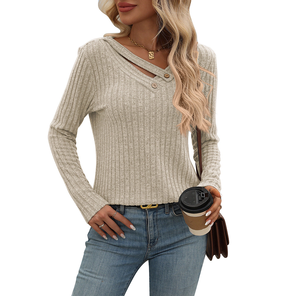 Enchanted Funland Womens Crisscross V‑Neck Ribbed Long Sleeve Button Casual Tops