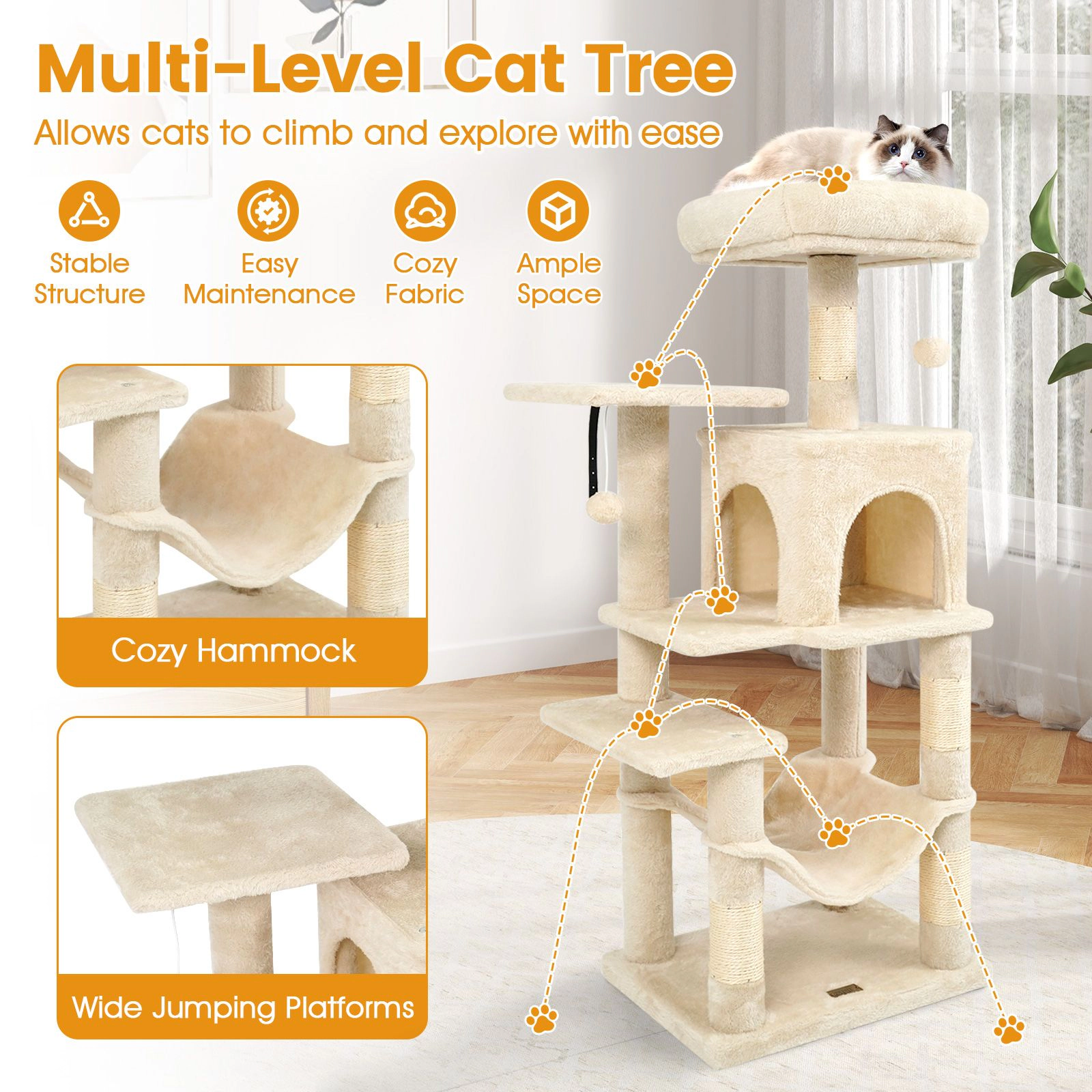 SlickBlue Multi-Level Cat Tower with Scratching Posts and Hammock