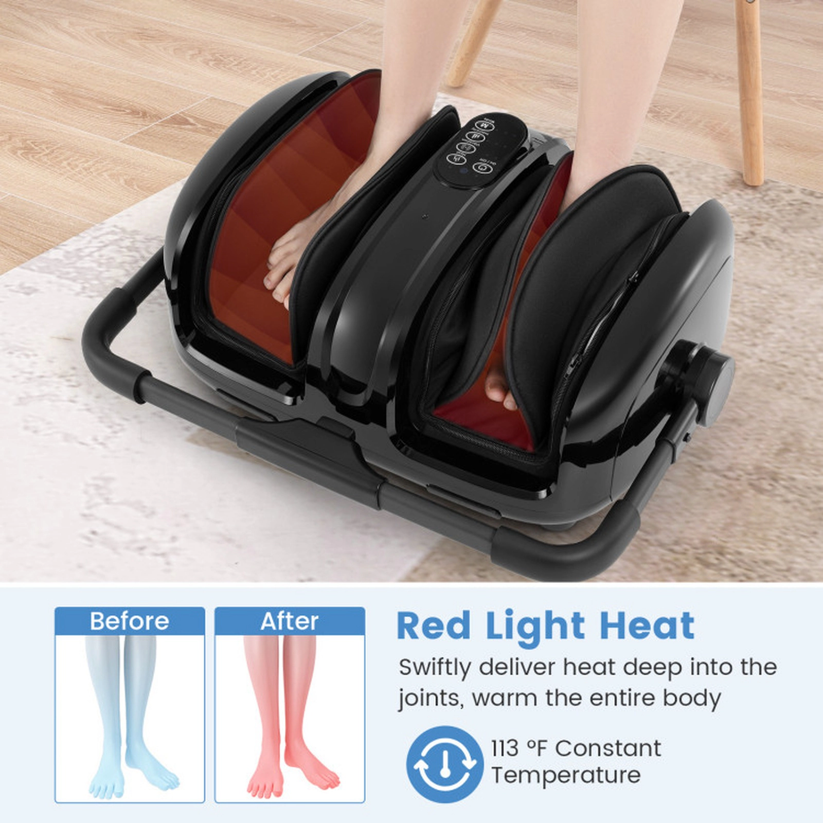 SUGIFT Black Foot and Leg Massager with Compression and 360-Degree Rotating Stand 23-in W 18-in D 9-in H