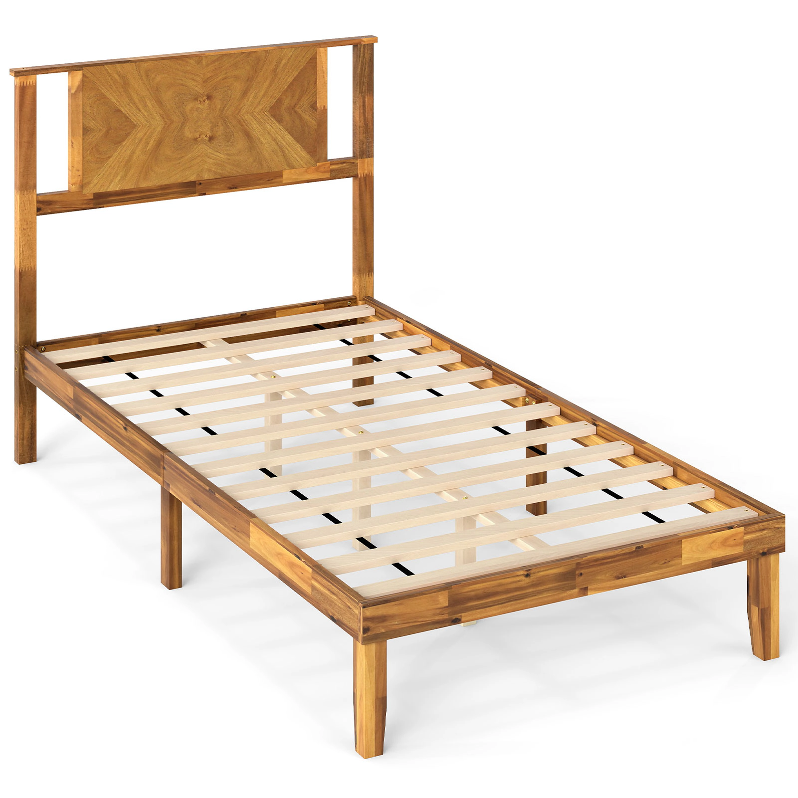 LJG Twin/Full/Queen Size Bed Frame Mid-Century Acacia Wood Platform Bed with Headboard